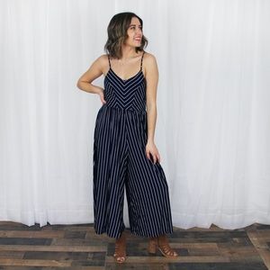 Navy & White Striped Jumpsuit